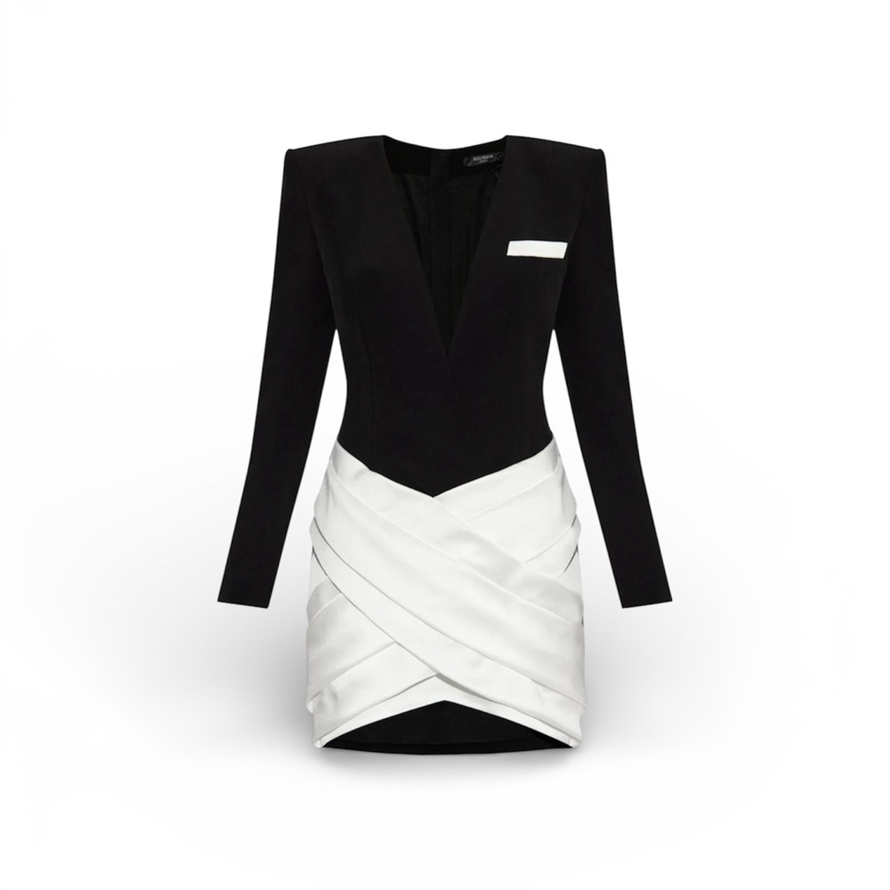 Balmain
Plunging Twisted Crepe Satin Mini Tailored Dress
